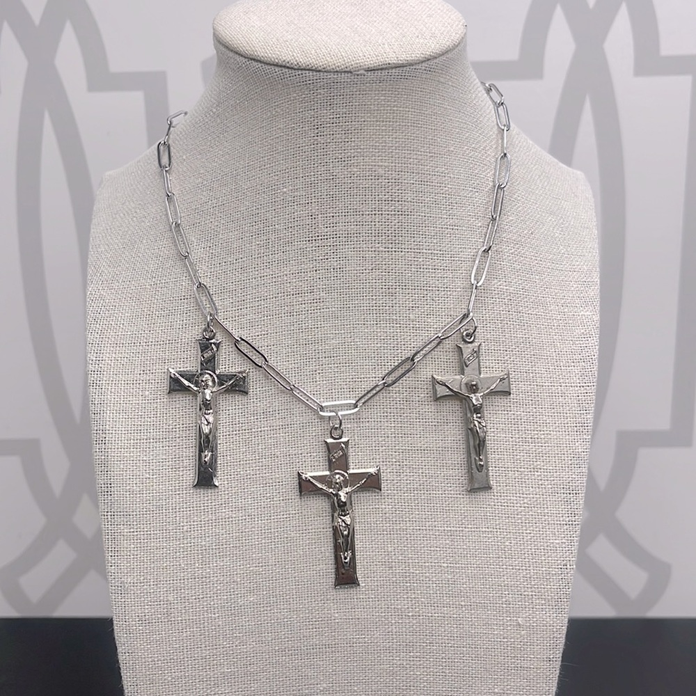 Silver Triple Cross Necklace